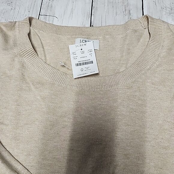 NWT J Crew Size S 100% Cotton Teddie Sweater Heather Light Khaki - Picture 3 of 8